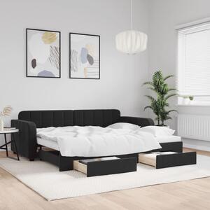 Fekete kihúzható bársony heverő fiókkal 90 x 200 cm