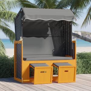 VidaXL fekete/antracitszürke polyrattan és tömör fa strandszék tetővel