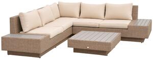 Outsunny kültéri bútor szett 4 darabos luxus polyrattan, polcokkal, lerakóasztallal és ülőpárnákkal, barna