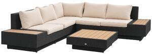 Outsunny Kerti bútor szett, 4 darabos luxus polyrattan, polcokkal, lerakóasztallal és ülőpárnákkal, fekete