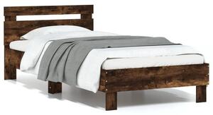 Füstös tölgy színű ágykeret fejtámlával és LED-ekkel 75x190 cm