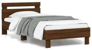 Barna tölgy színű ágykeret fejtámlával és LED-ekkel 90 x 200 cm