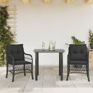 3 részes fekete polyrattan bisztrógarnitúra párnával