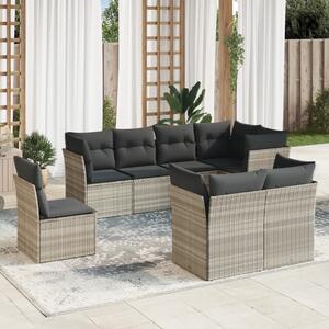 8 részes világosszürke polyrattan kerti ülőgarnitúra párnával