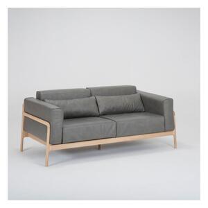 Fawn szürke kanapé bivalybőrből, tömör tölgyfa szerkezettel, 180 cm - Gazzda