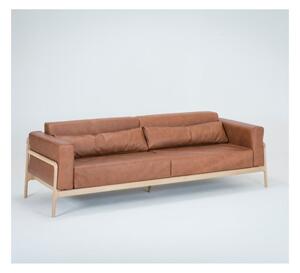 Fawn konyakbarna kanapé bivalybőrből, tömör tölgyfa szerkezettel, 240 cm - Gazzda
