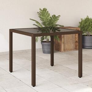 Barna polyrattan üveglapos kerti asztal 90 x 90 x 75 cm