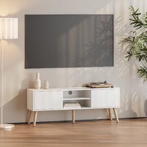 TV-állvány Eskilstuna 120x29,5x46,5 cm forgácslap tömör fa lábakkal fehér [en.casa]