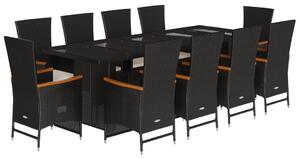 VidaXL - 11 Fős Kerti Étkezőgarnitúra - Polyrattan - Fekete