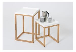 Oak 2 db-os tölgyfa tárolóasztal szett fehér asztallappal - Wireworks