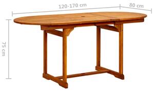 VidaXL tömör akácfa kerti étkezőasztal (120-170) x 80 x 75 cm