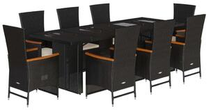 VidaXL Polyrattan Kerti Étkezőgarnitúra - 9 részes - Fekete