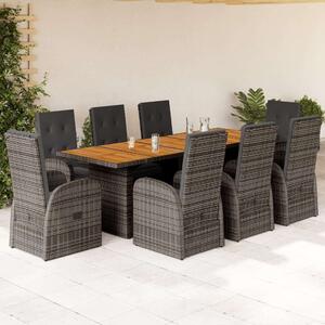 VidaXL Kerti Étkezőgarnitúra - Polyrattan - 9 részes - Szürke