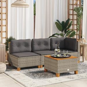 Szürke polyrattan és akácfa kerti asztal 55 x 55 x 36 cm