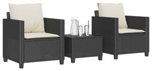 3 részes fekete polyrattan bisztrógarnitúra párnával