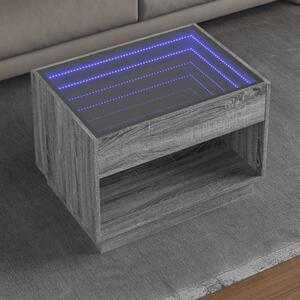 Szürke sonoma végtelen hatású LED-es dohányzóasztal 70x50x50 cm