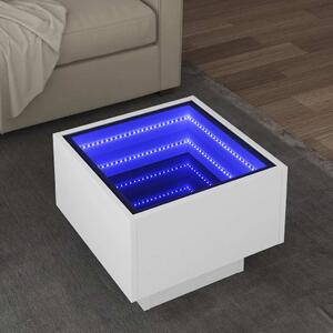 Fehér szerelt fa kisasztal LED-del 40 x 40 x 30 cm