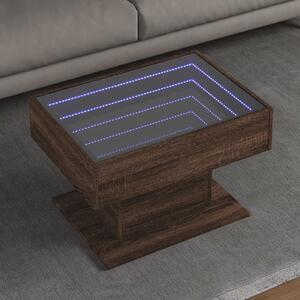 Barna tölgy szerelt fa dohányzóasztal LED-del 70 x 50 x 45 cm