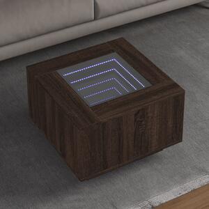 Barna tölgy szerelt fa dohányzóasztal LED-del 60 x 60 x 40 cm