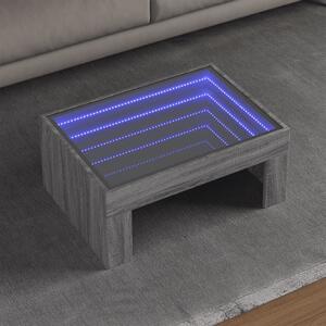 Szürke sonoma végtelen hatású LED-es dohányzóasztal 70x50x30 cm
