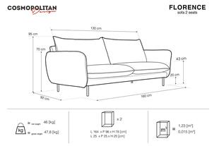 Florence piros bársony kanapé, 160 cm - Cosmopolitan Design