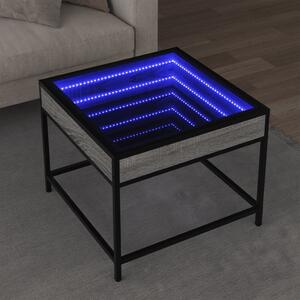 Szürke sonoma végtelen hatású LED-es dohányzóasztal 50x50x41 cm