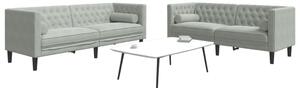 2 részes világosszürke bársony párnás Chesterfield kanapé szett