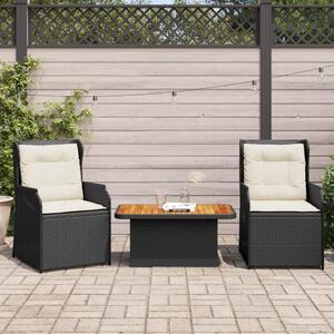 3 részes fekete polyrattan kerti ülőgarnitúra párnákkal