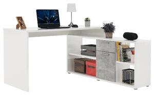 KONDELA Sarok íróasztal, fehér/beton, NOE NEW
