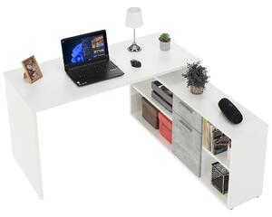 KONDELA Sarok íróasztal, fehér/beton, NOE NEW