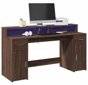 Barna tölgy színű szerelt fa íróasztal LED-ekkel 160x55x91 cm