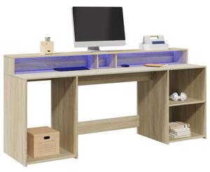Sonoma tölgy színű szerelt fa íróasztal LED-ekkel 200x55x91 cm