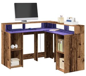 Antik fa színű szerelt fa íróasztal LED-ekkel 130 x 130 x 91 cm