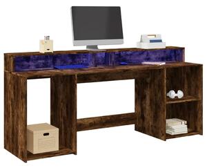 Füstös tölgy színű szerelt fa íróasztal LED-ekkel 200x55x91 cm