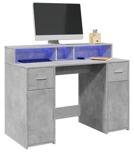 Betonszürke szerelt fa íróasztal LED-világítással 120x55x91 cm