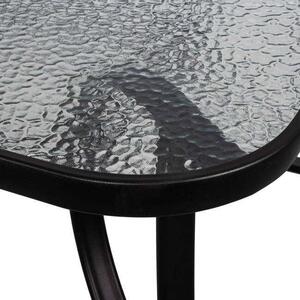 Fém kerti asztal üveg tetővel, 150 cm, fekete