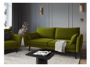 Lento zöld bársony kanapé fekete lábakkal, 198 cm - Kooko Home