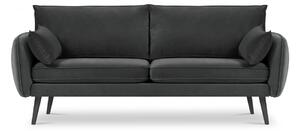 Lento sötétszürke bársony kanapé fekete lábakkal, 198 cm - Kooko Home