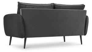 Lento sötétszürke bársony kanapé fekete lábakkal, 158 cm - Kooko Home