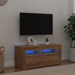 Kézműves tölgy szerelt fa TV-szekrény LED-ekkel 90x35x40 cm