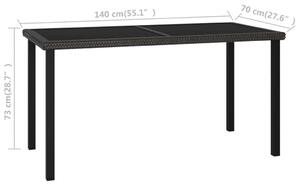 VidaXL fekete polyrattan kerti étkezőasztal 140 x 70 x 73 cm