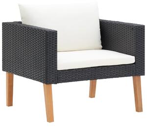 Egyszemélyes fekete polyrattan kerti kanapé párnákkal