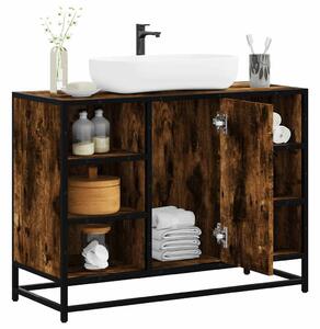 Füstös tölgy szerelt fa fürdőszobai mosdószekrény 80x33x60 cm