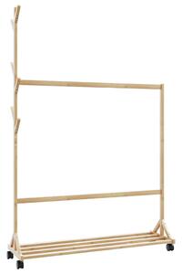 Ruhatartó állvány kampókkal kerekekkel 100x35x157 cm bambuszból