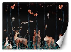 Gario Fotótapéta Sötét erdő és erdei állatok Anyag: Vlies, Méret: 200 x 140 cm