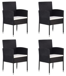4 db fekete polyrattan kerti szék krémfehér párnákkal