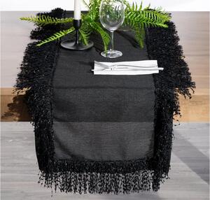 Tina prémium terítő bolyhos rojtokkal Fekete 40x140 cm