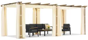 Barbados terasz pergola 3x6 m Garden Point fa-bézs színű függönyökkel
