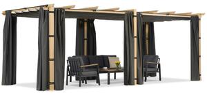 Barbados terasz pergola 3x6 m, Garden Point fa-antracit függönyökkel
