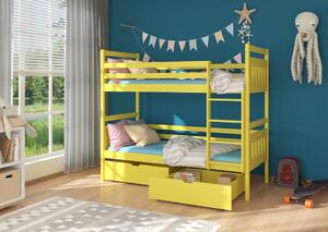 PANDA gyermek emeletes ágy nyomtatással + 2x matrac, 90x200, sárga